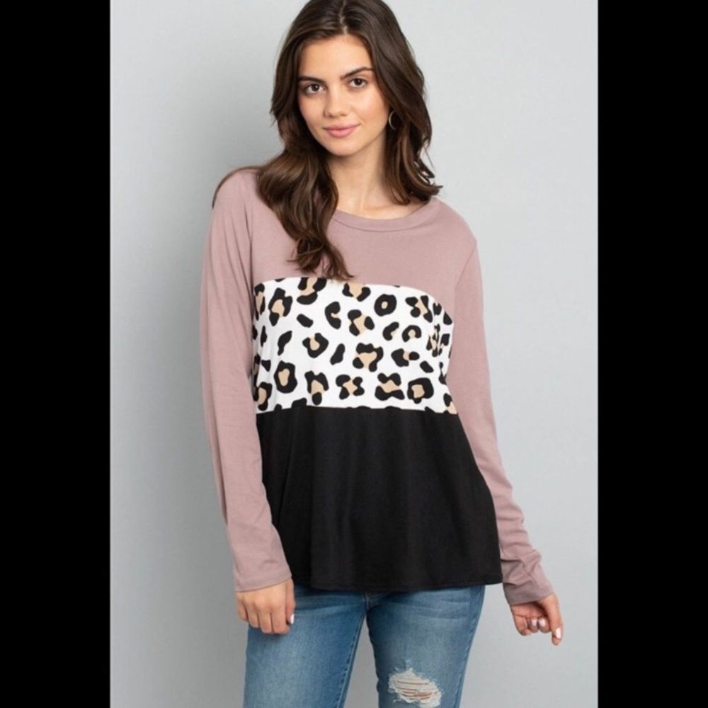 Super Soft Leopard Contrast Print Long Sleeve Size Large —#094 - Picture 3 of 4